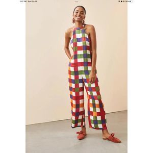 Farm Rio Gingham Mock Neck Jumpsuit Size Medium Multicolor